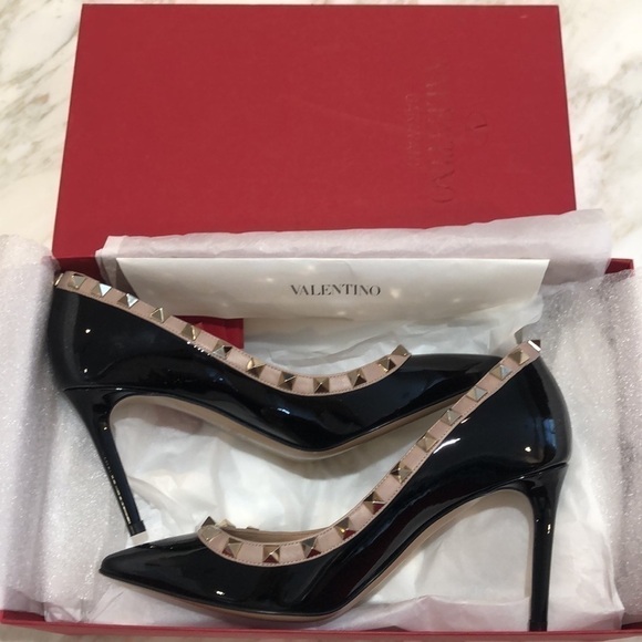 VALENTINO GARAVANI Patent Rockstud Pump 85mm - Black/Poudre - Picture 5 of 9